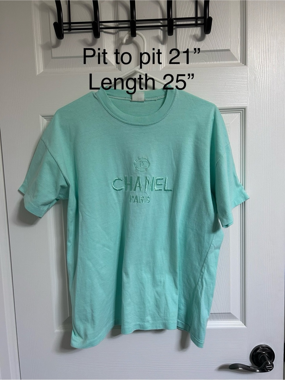 CHANEL Mint Green Short-Sleeve Logo Tee